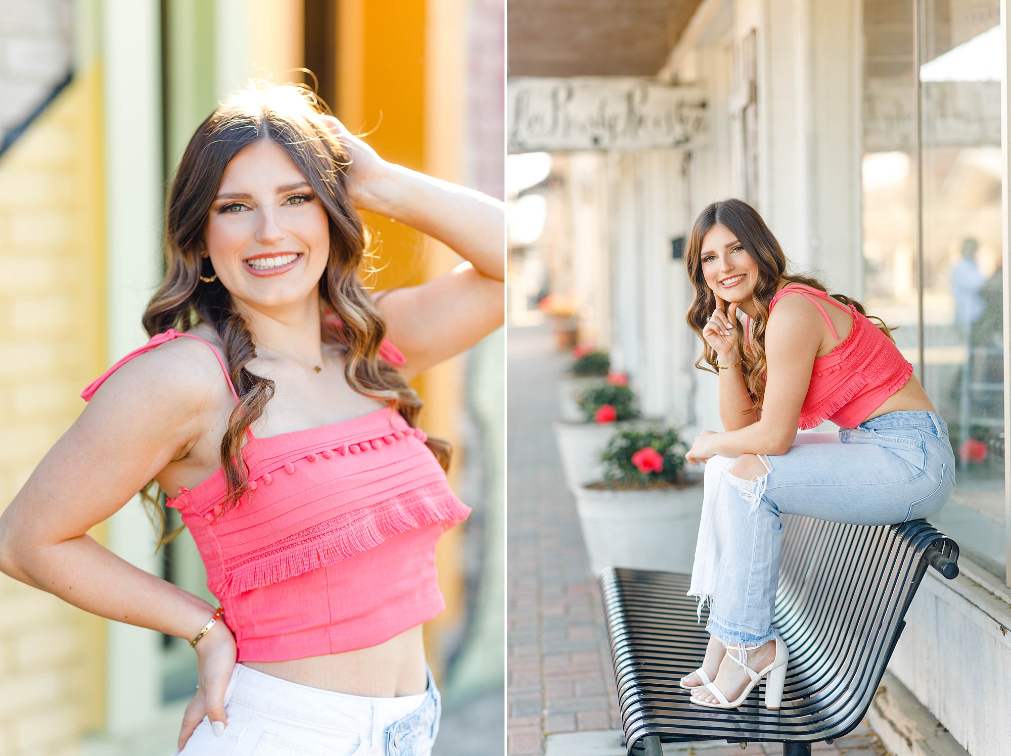 senior Photoshoots by storefront in Antique Village