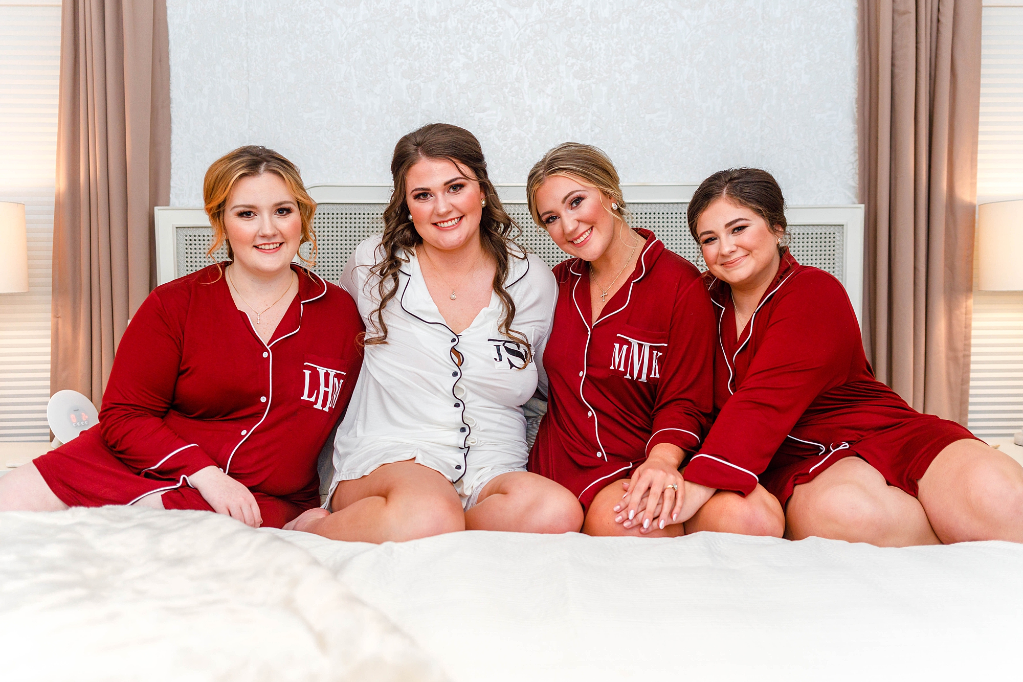 bride and bridesmaids in matching pjs 