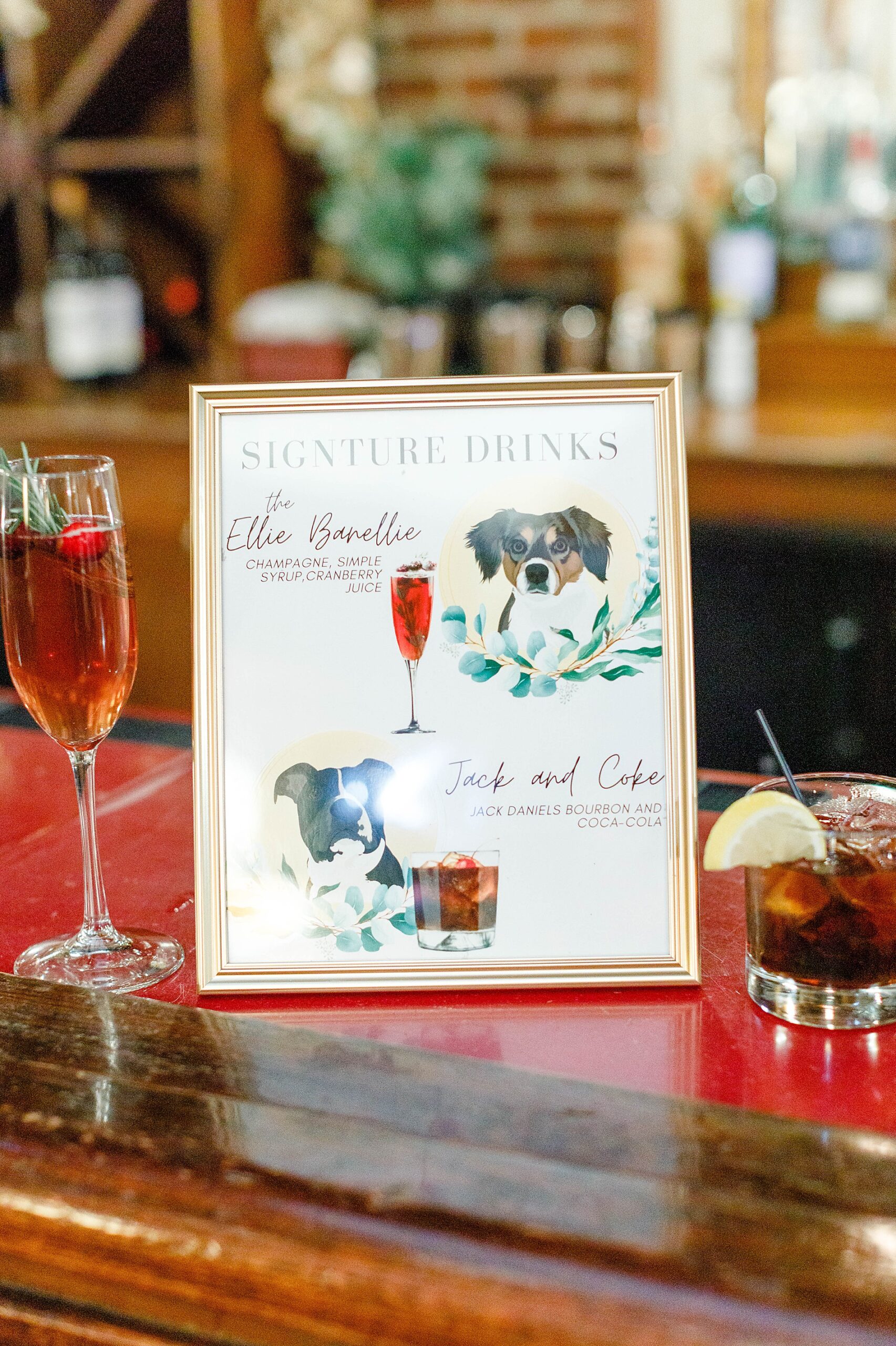 signature cocktails from Romantic Oak Lodge Wedding